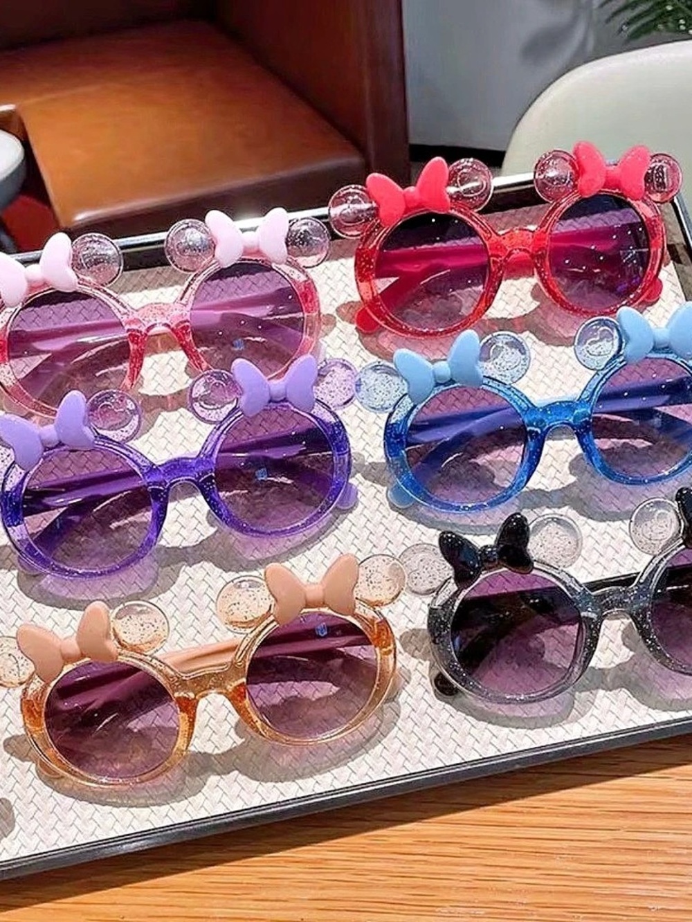 Kids Round Mouse Ears Sunglasses in Blue & Purple New